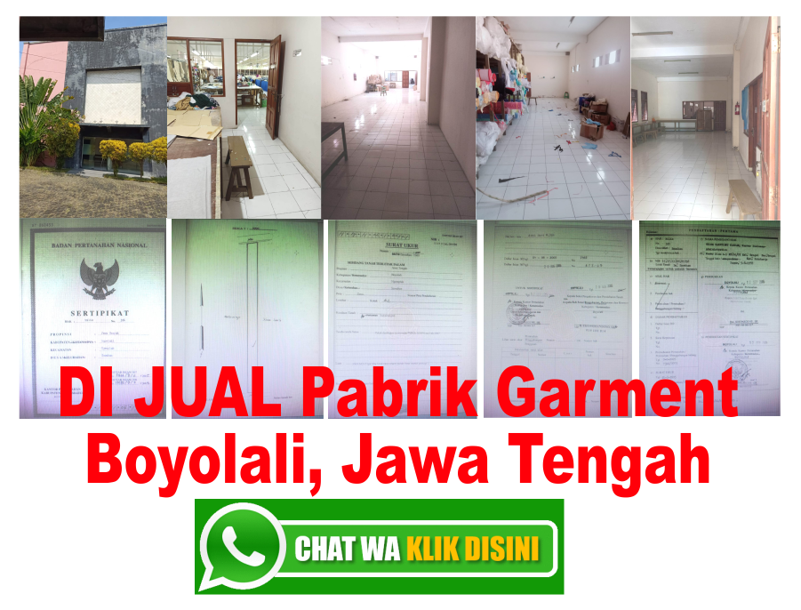 DI JUAL Pabrik Garment di Boyolali, Jawa Tengah :